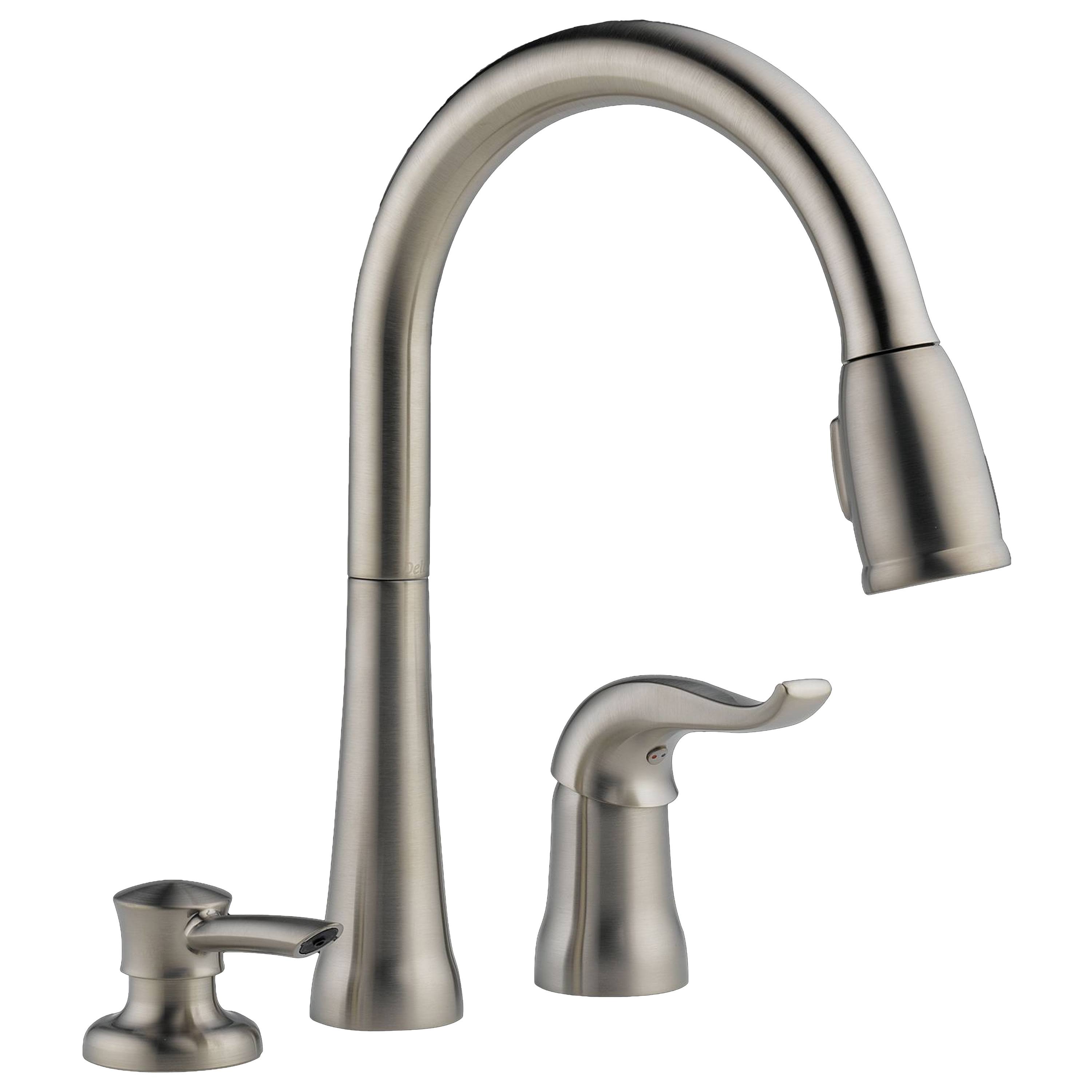 Delta Kate 16970-SSSD-DST Single Handle Pull Down Kitchen Faucet with Soap Dispenser- Stainless