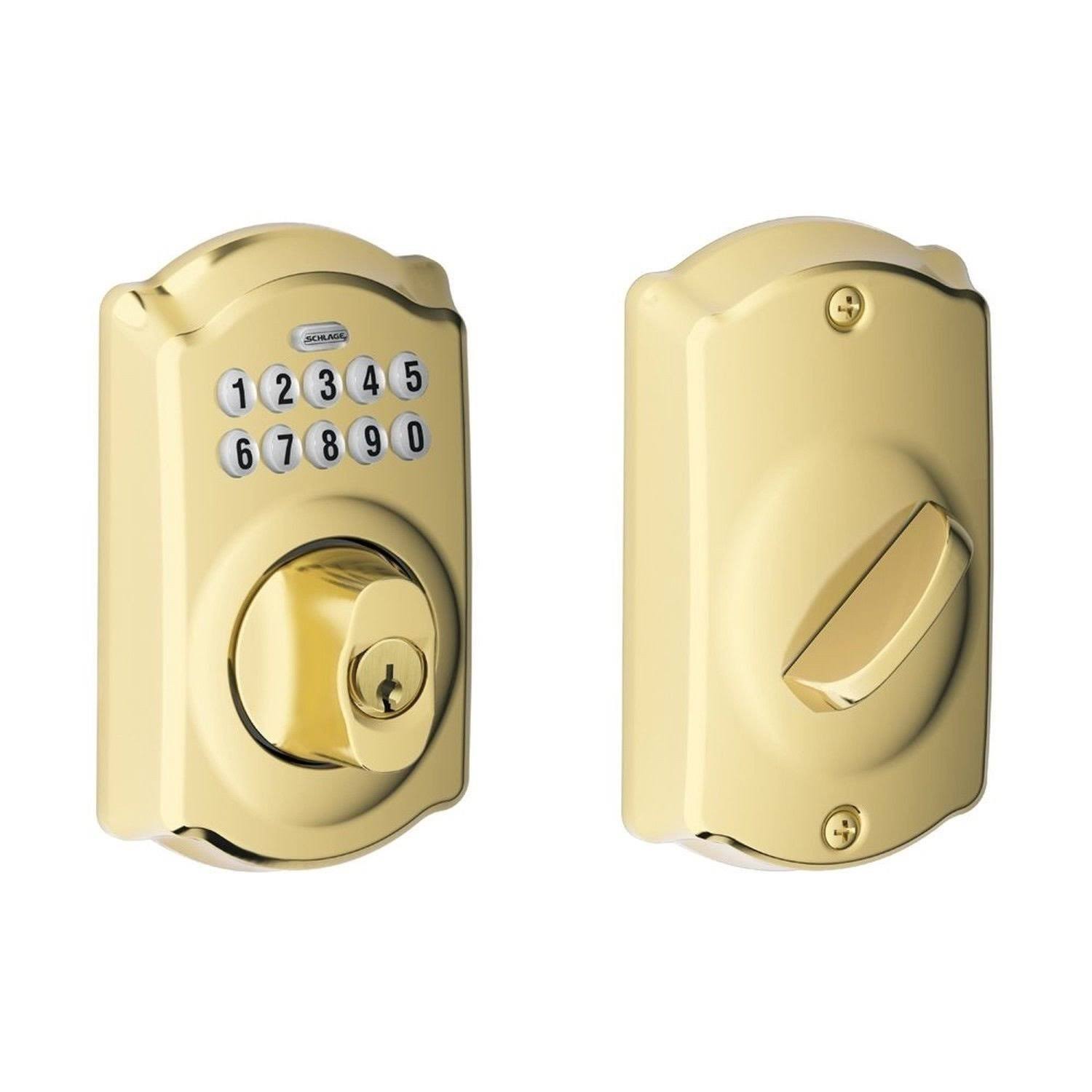 Schlage BE365 Cam 505 Camelot Keypad Deadbolt, Bright Brass