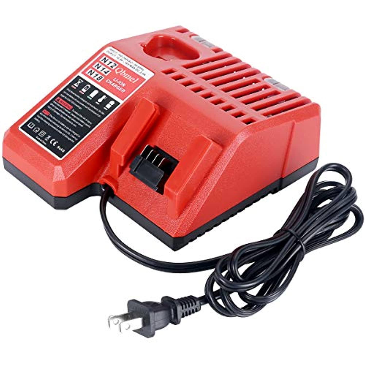 Qbmel M12 & M18 Multi Voltage Lithium Ion Battery Charger for Milwaukee 48-59-1812 18V&12V Fuel Gauge XC Battery