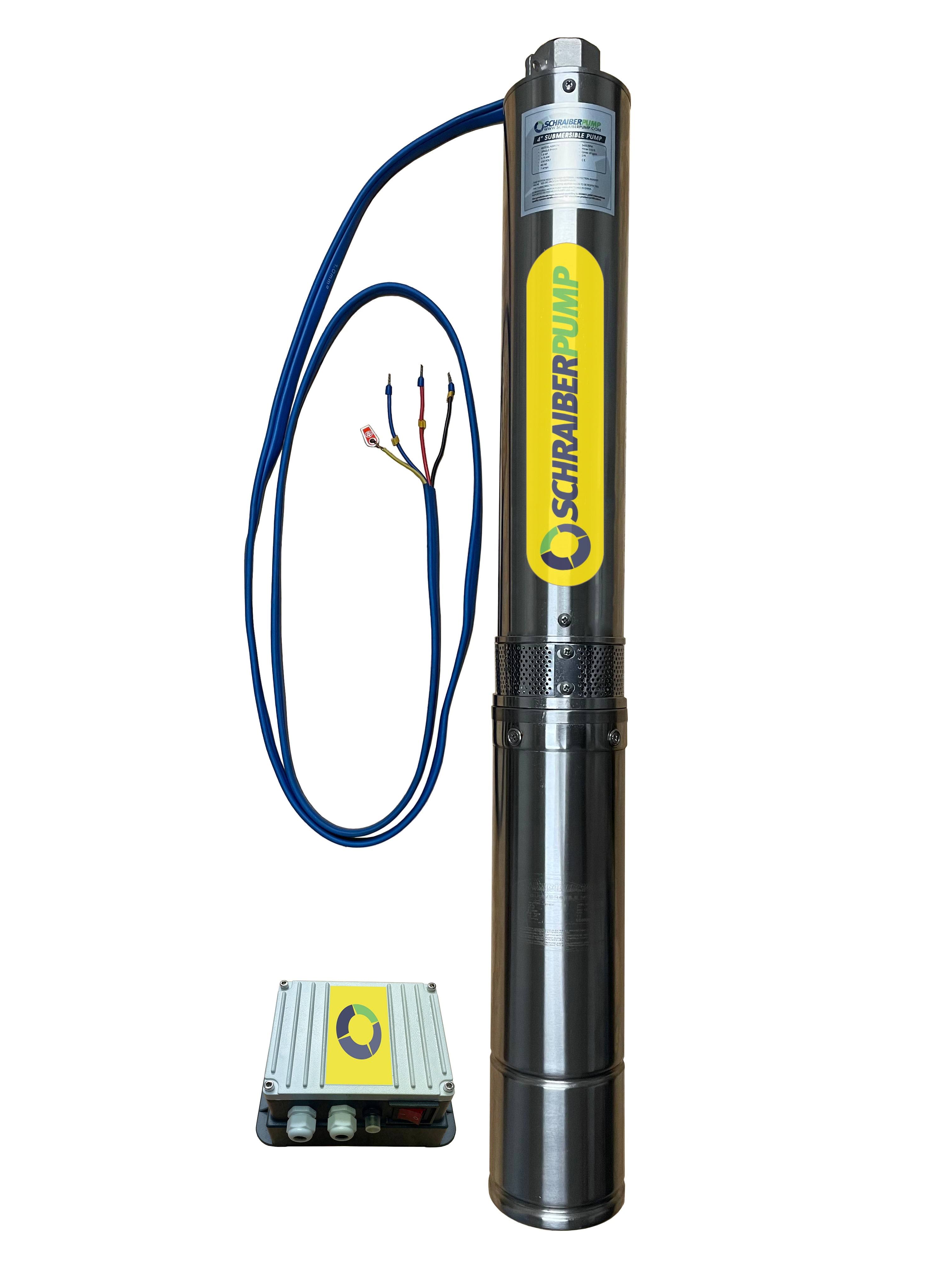Schraiberpump 42172- 4 inch Deep Well Submersible Pump 2HP 577ft 20GPM Max. PSI 250 230V Single Phase