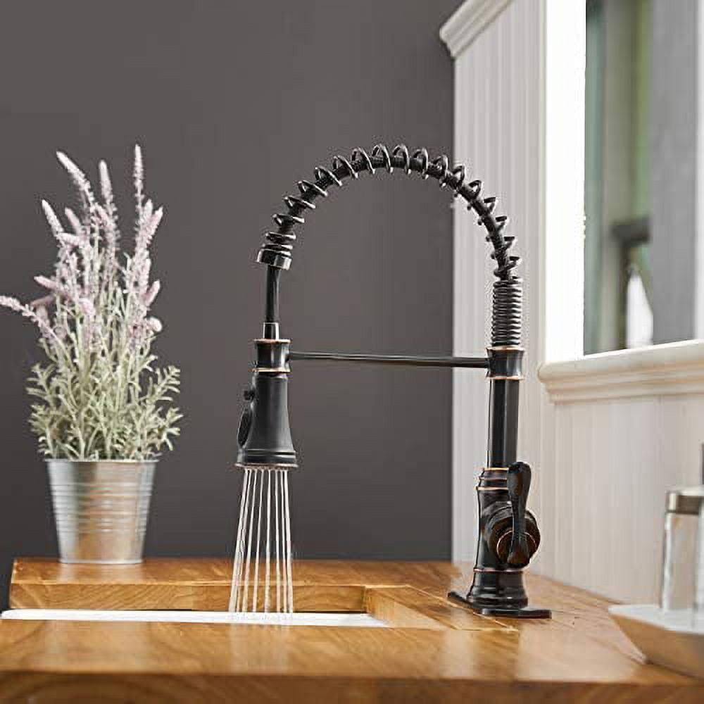 BWE Single-Handle Pull-Down Sprayer 3 Spray High Arc Kitchen Faucet with Deck Plate in Oil Rubbed Bronze
