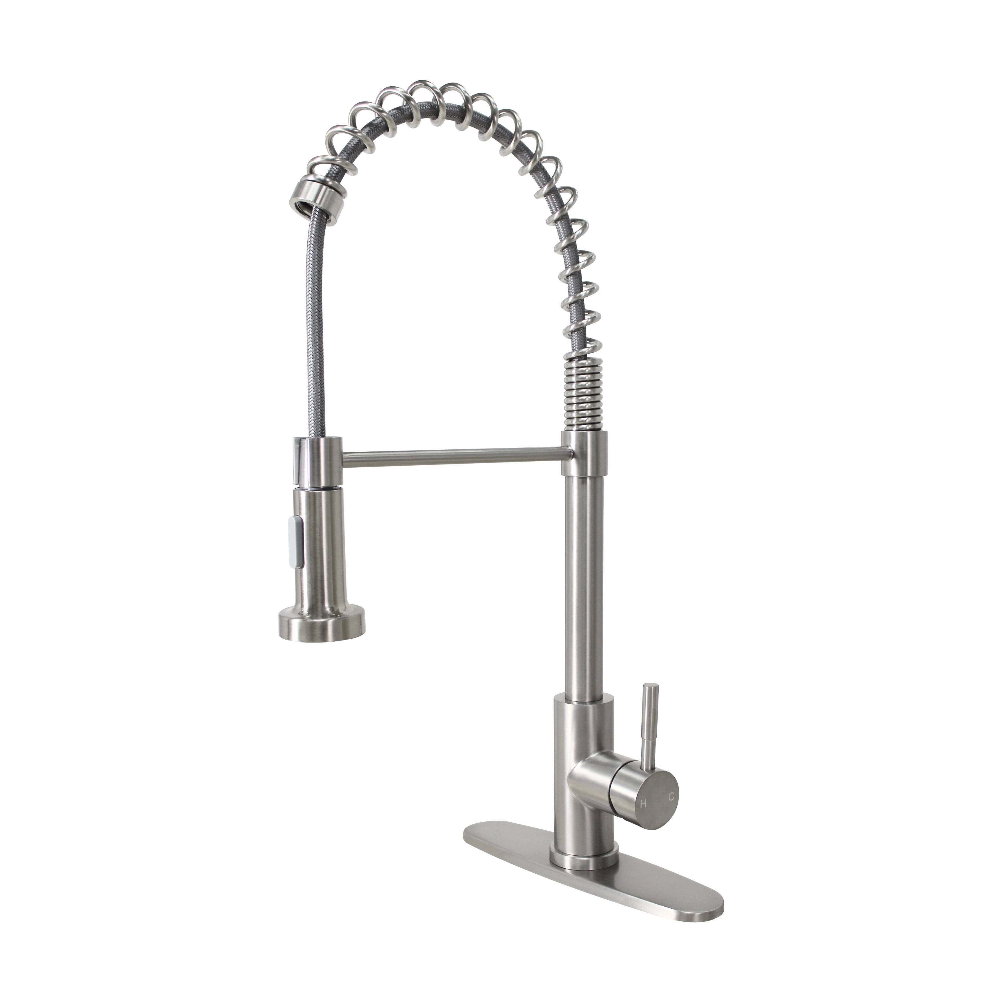 Better Homes & Gardens Elmont Single-Handle Spring Neck Pull Down Sprayer Kitchen Faucet, Satin Nickel, Silver