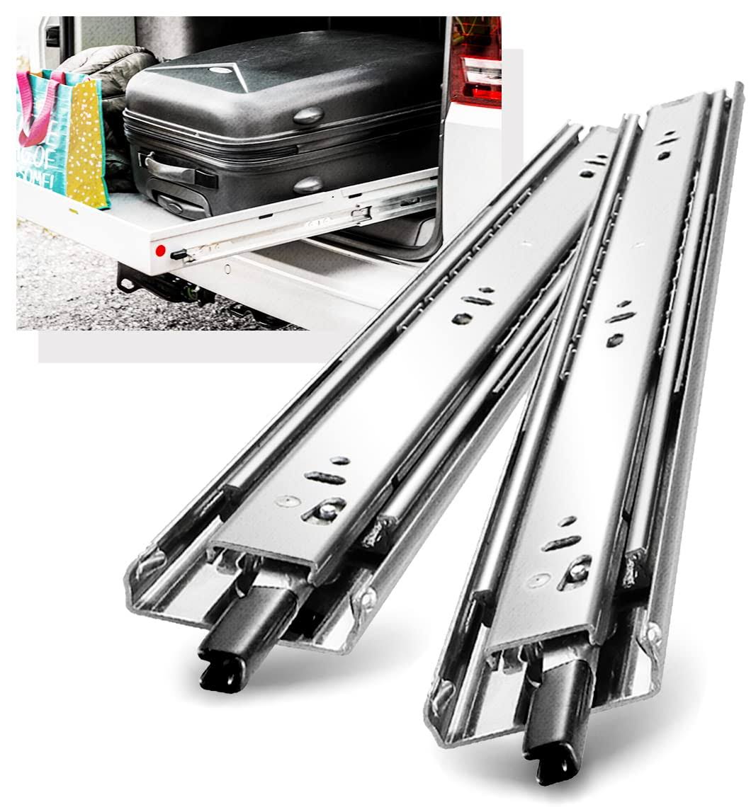 YENUO Heavy Duty Drawer Slides Full Extension with Lock Side Mount 14 16 18 20 22 24 26 28 30 32 34 36 40 inch Ball Bearing Metal Rails Track Guide