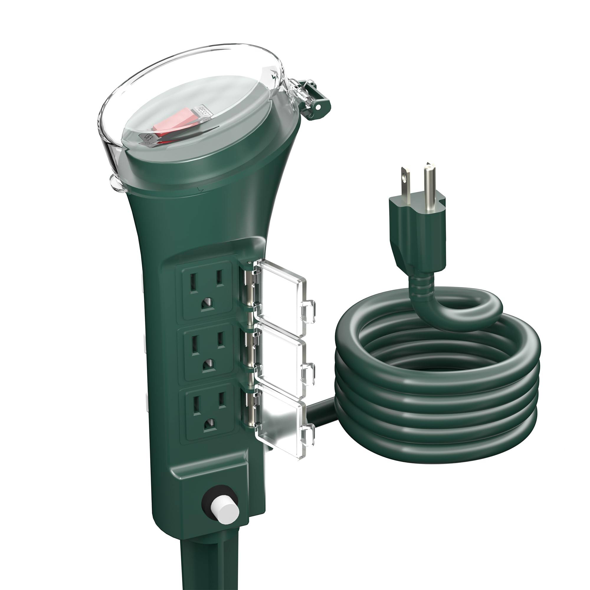 BN-LINK Outdoor 6ft Extension Cord Power Stake with 6 Outlets, Outside Power Strip with Overload Protection & Weatherproof Covers, Waterproof Yard