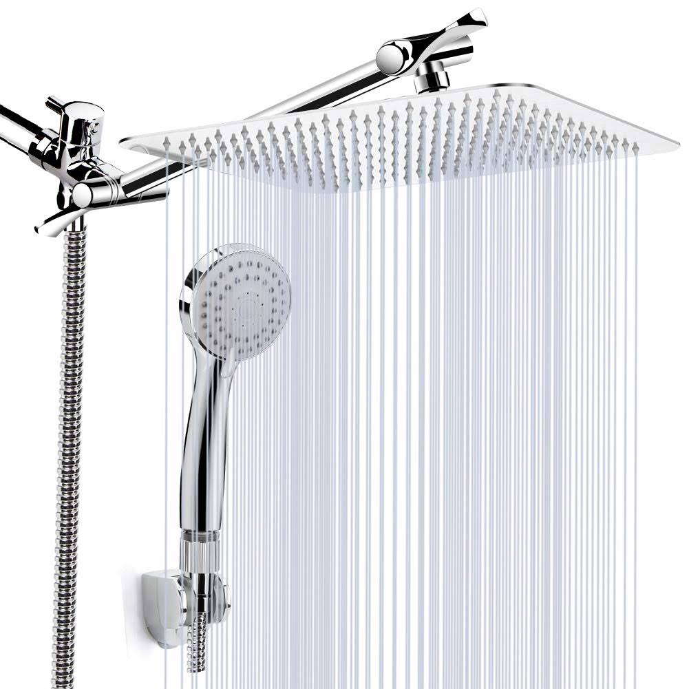 KAQINU Shower Head , 8 inch High Pressure Rainfall Shower Head / Handheld Showerhead Combo with 11 inch Extension Arm, Anti-leak