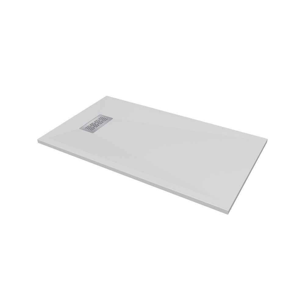 CASTICO 55 in. L x 32 in. W x 1.125 in. H Solid Composite Stone Shower Pan Base with L/R Drain in White Sand