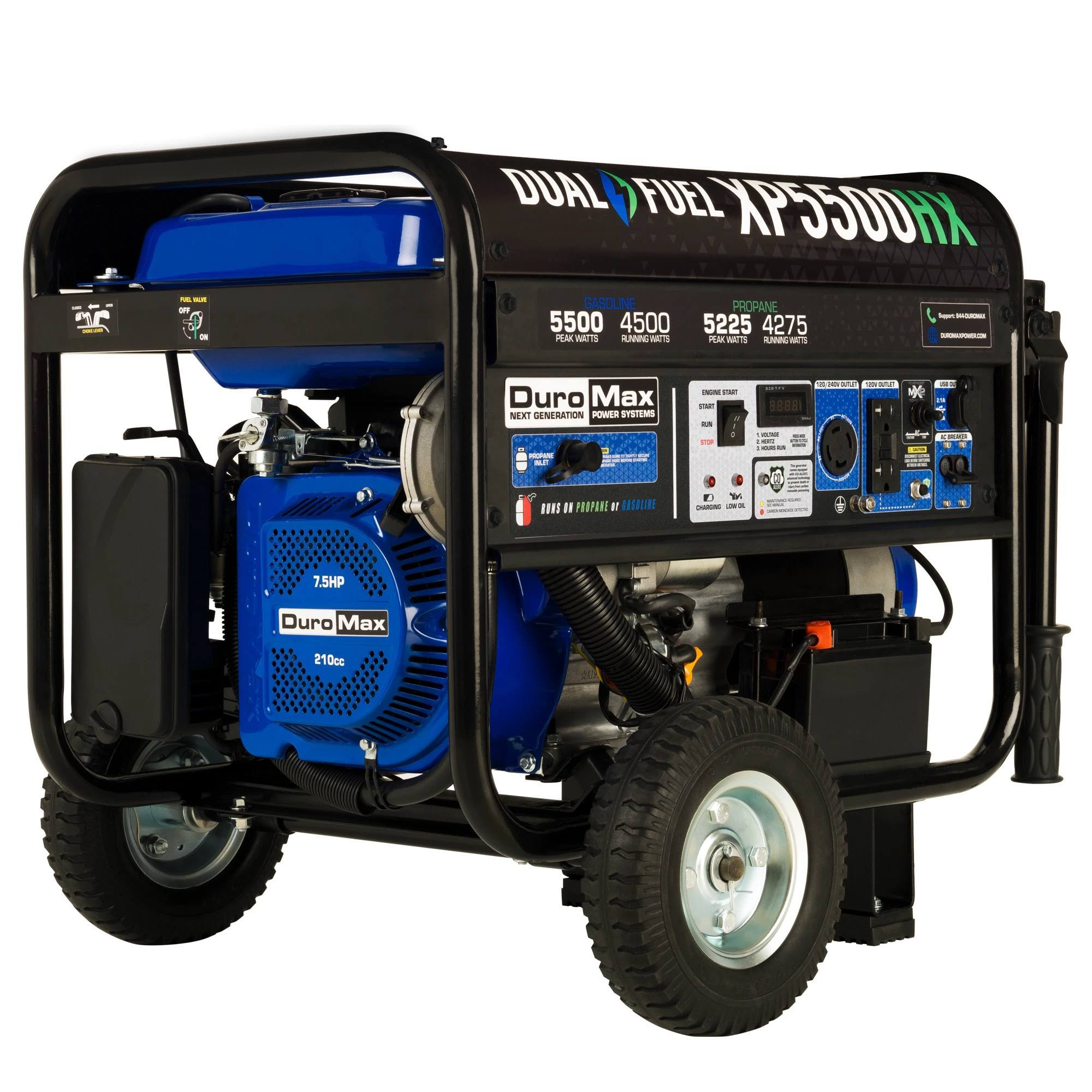 DuroMax XP5500HX 5,500 Watt Portable Dual Fuel GAS Propane Co Alert Generator