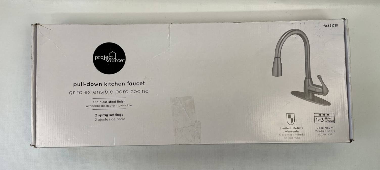 Project Source Brushed Nickel 1-Handle Deck Mount Pull-Down Kitchen Faucet