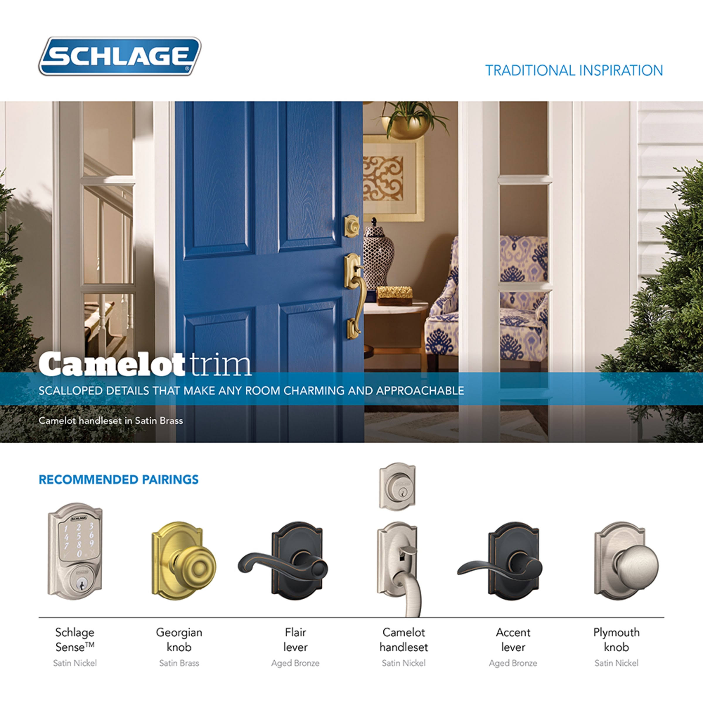Schlage F51-GEO-CAM Aged Bronze Georgian Keyed Entry Panic Proof Door Knob Set