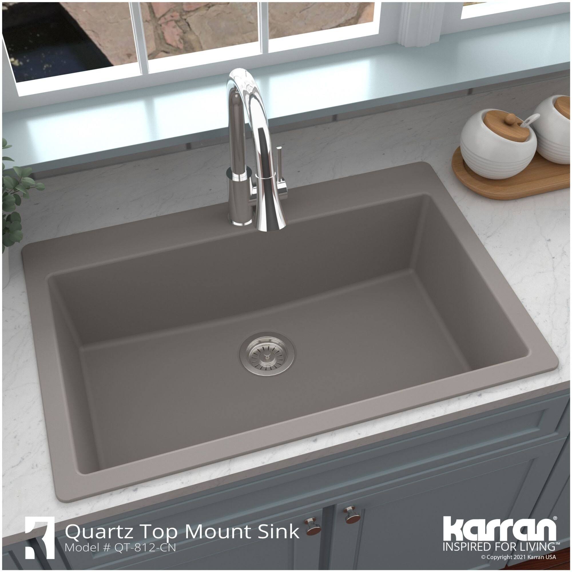Karran QT-812 Quartz 33 in. Large Single Bowl Drop-In Kitchen Sink in White