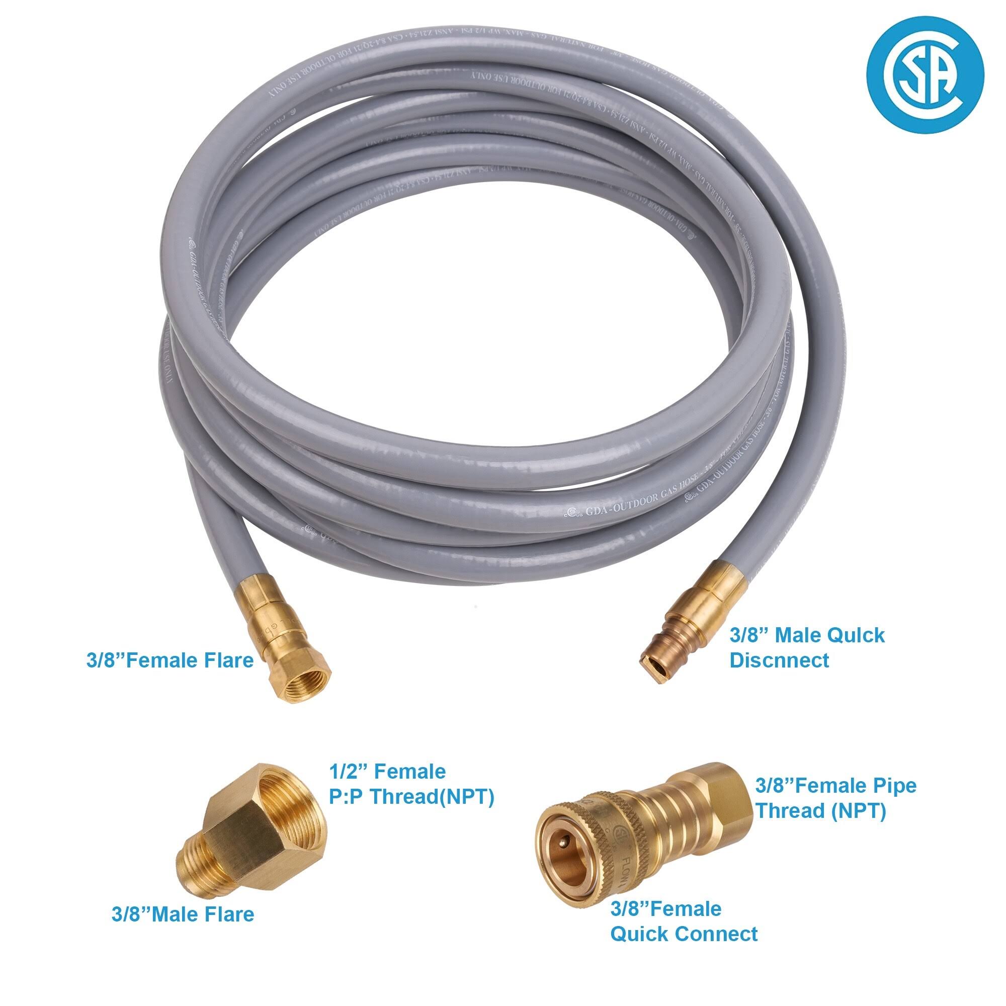 Empava 15 ft. x 3/8 in. Natural GAS Hose with Quick Connect Fittings