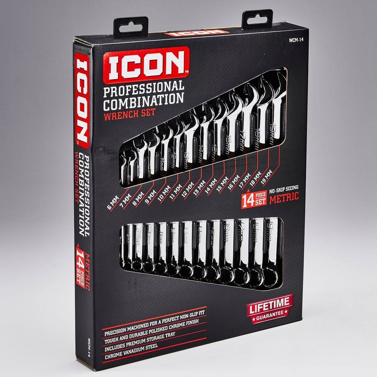 Icon 14 PC Metric Professional Combination Wrench Set 64709
