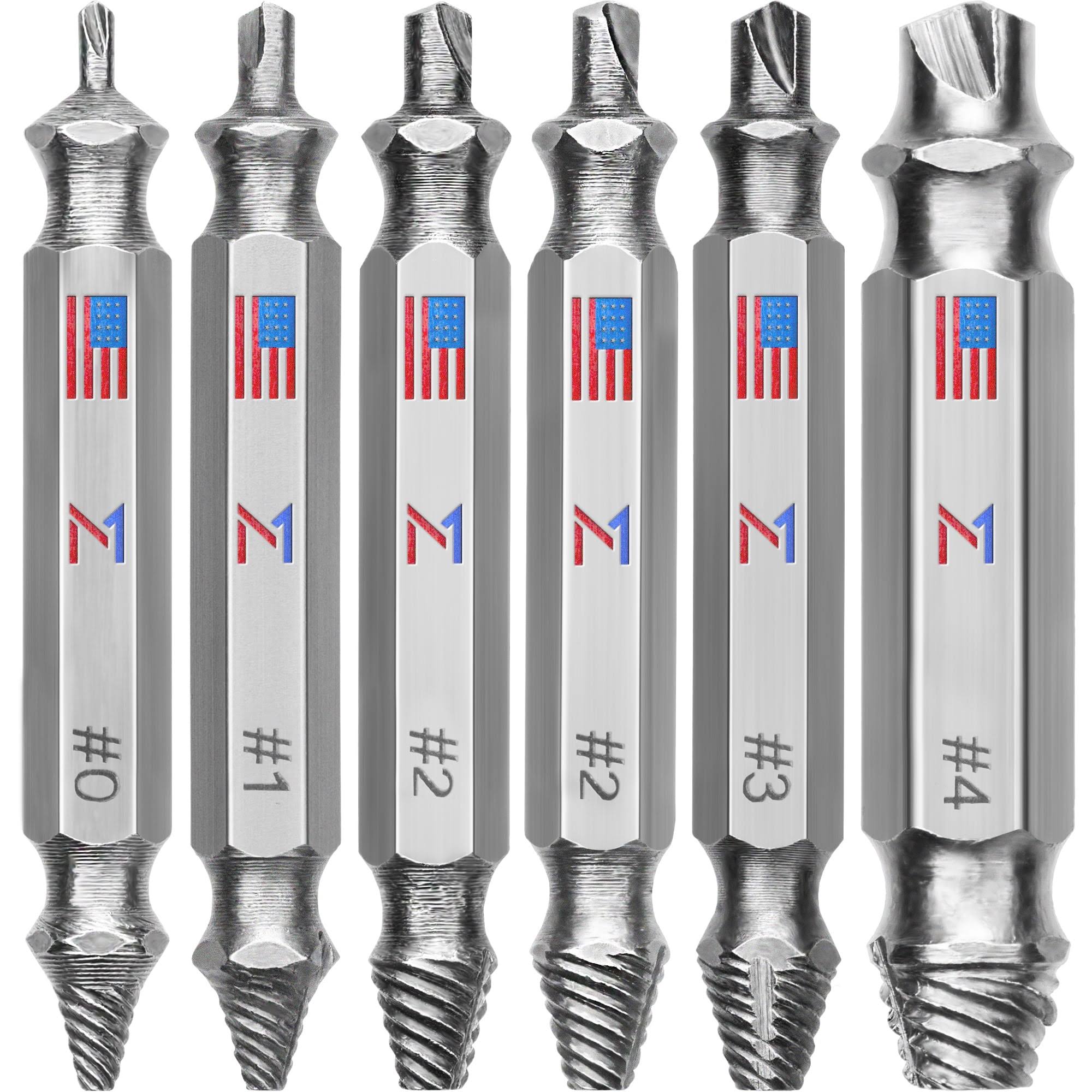 Double-Sided Screw Extractor Set, 6 PC Stainless Steel Stripped Screw Remover Kit w/ Case by Mata1-USA, Size: One size, Silver