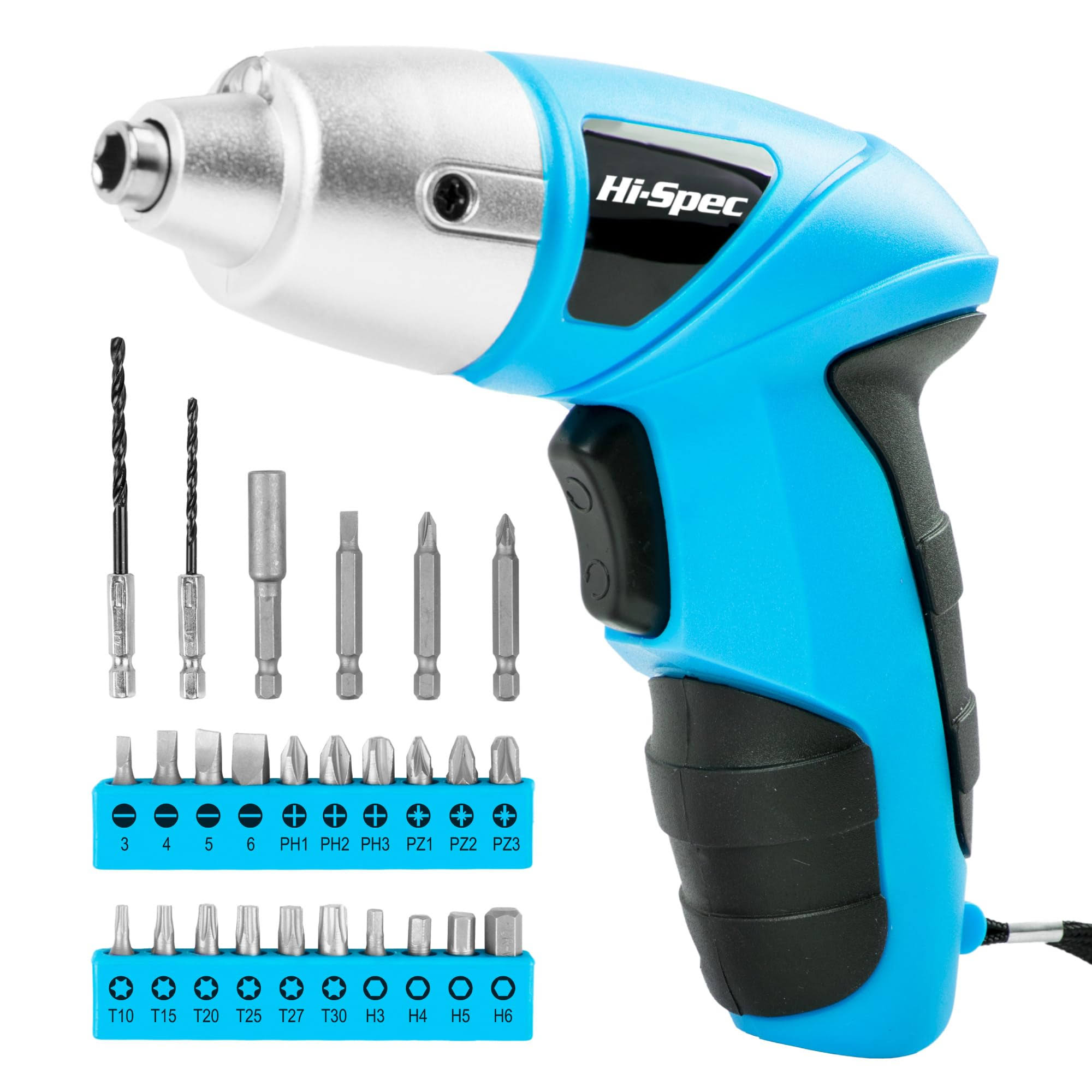 Hi-Spec 27 Piece Blue 4.8V Electric Cordless Power Screwdriver & Bit Set.