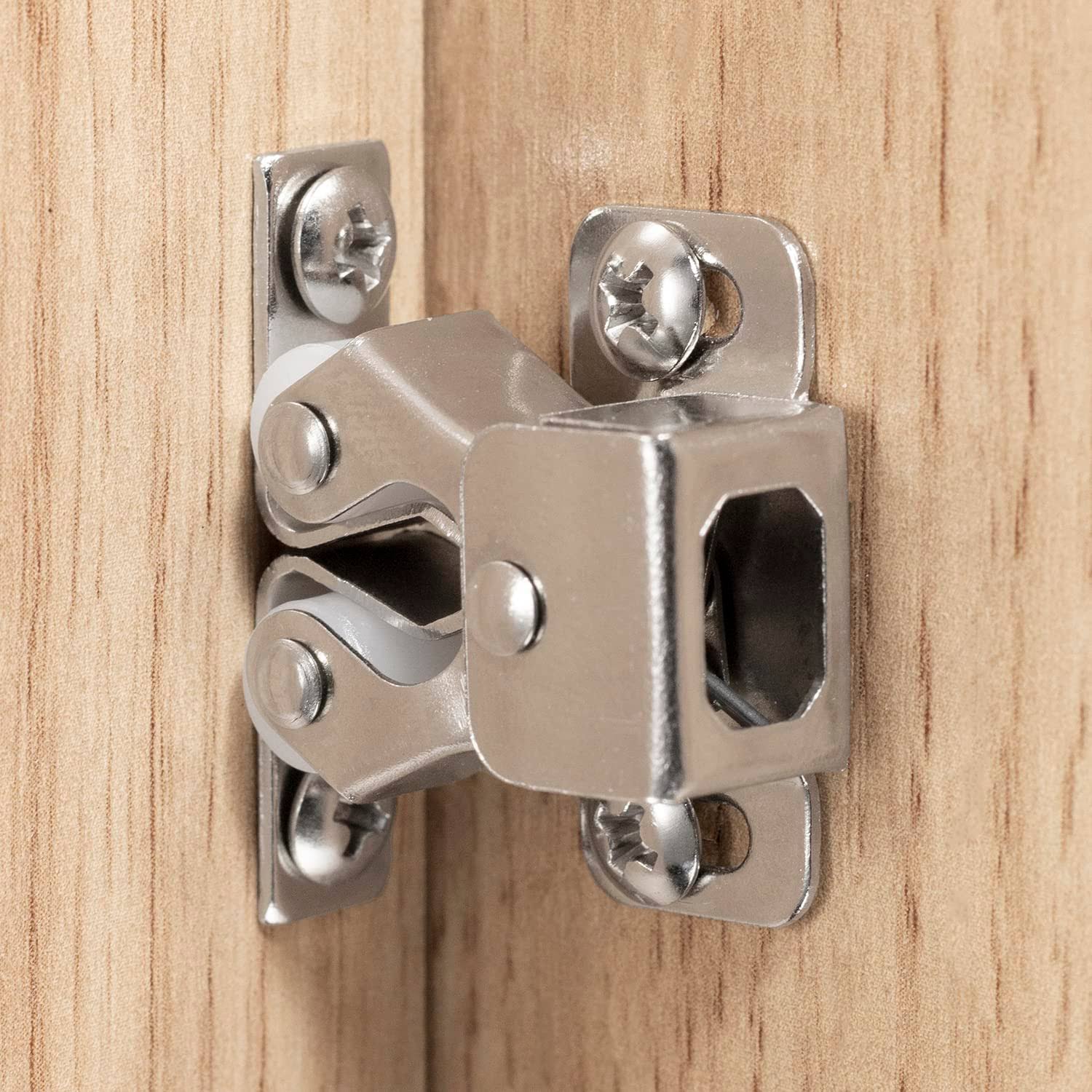 Keenkee 4 Pcs Cabinet Latch Double Roller Catch Hardware for Cupboard Closet Cabinet Door Latches and Catches, Nickel