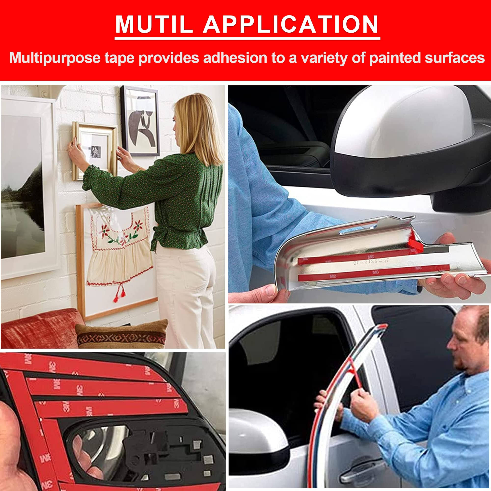 3M Double Sided Tape, Waterproof Heavy Duty Foam Tape, 40ft Length, 0.4 inch Width for Car, Home Decor, Office Decor