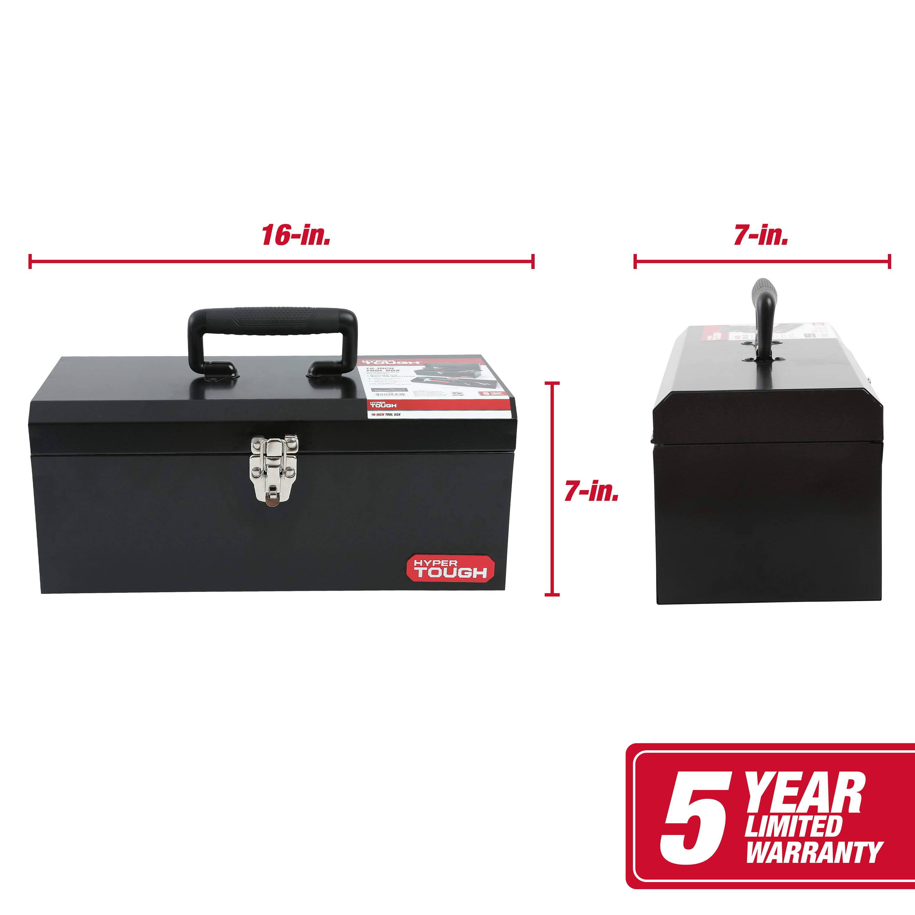 Hyper Tough Metal Toolbox with Removeable Tray- Black- 16 in