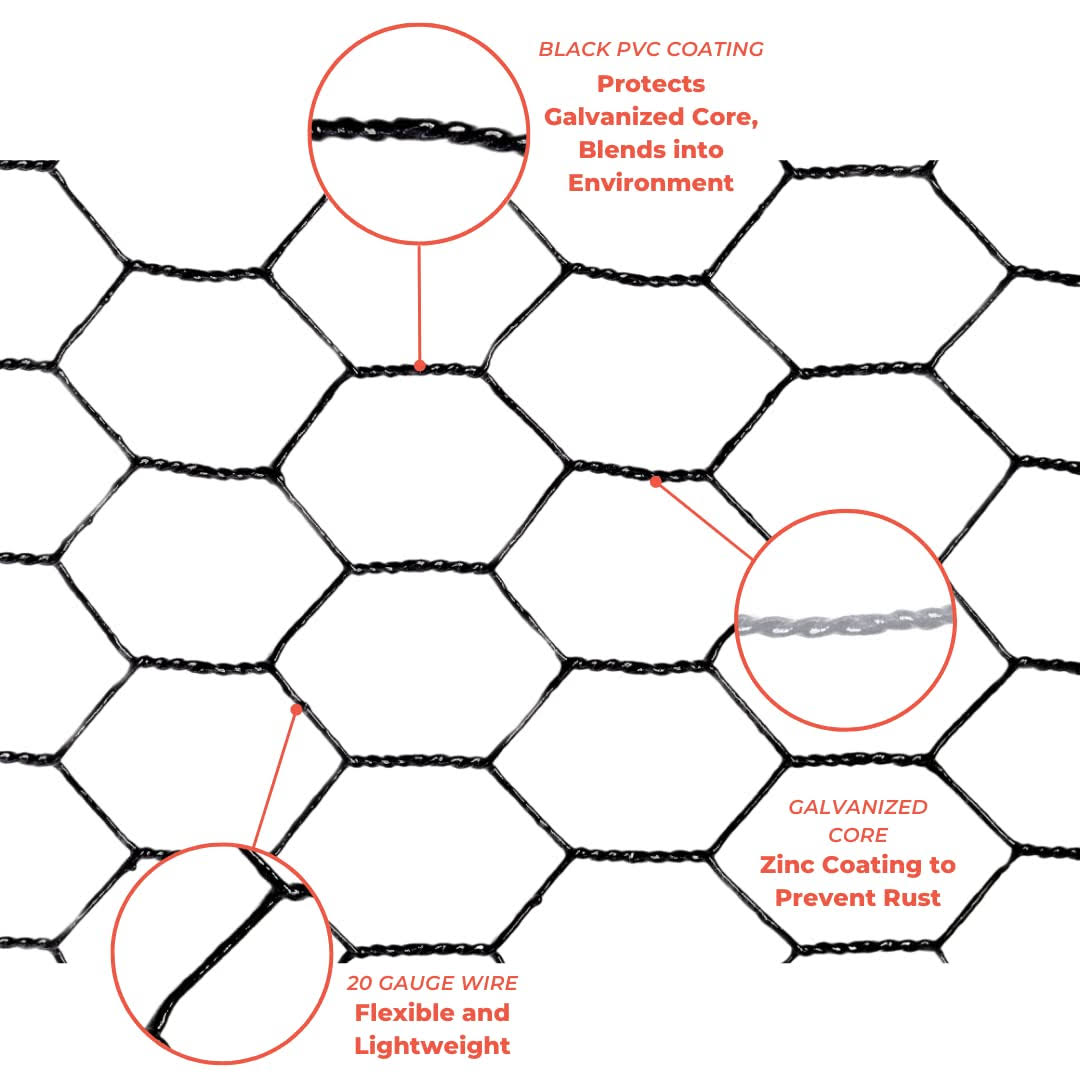 2' x 150' Steel Hex Web Black PVC Coated Dog Fence