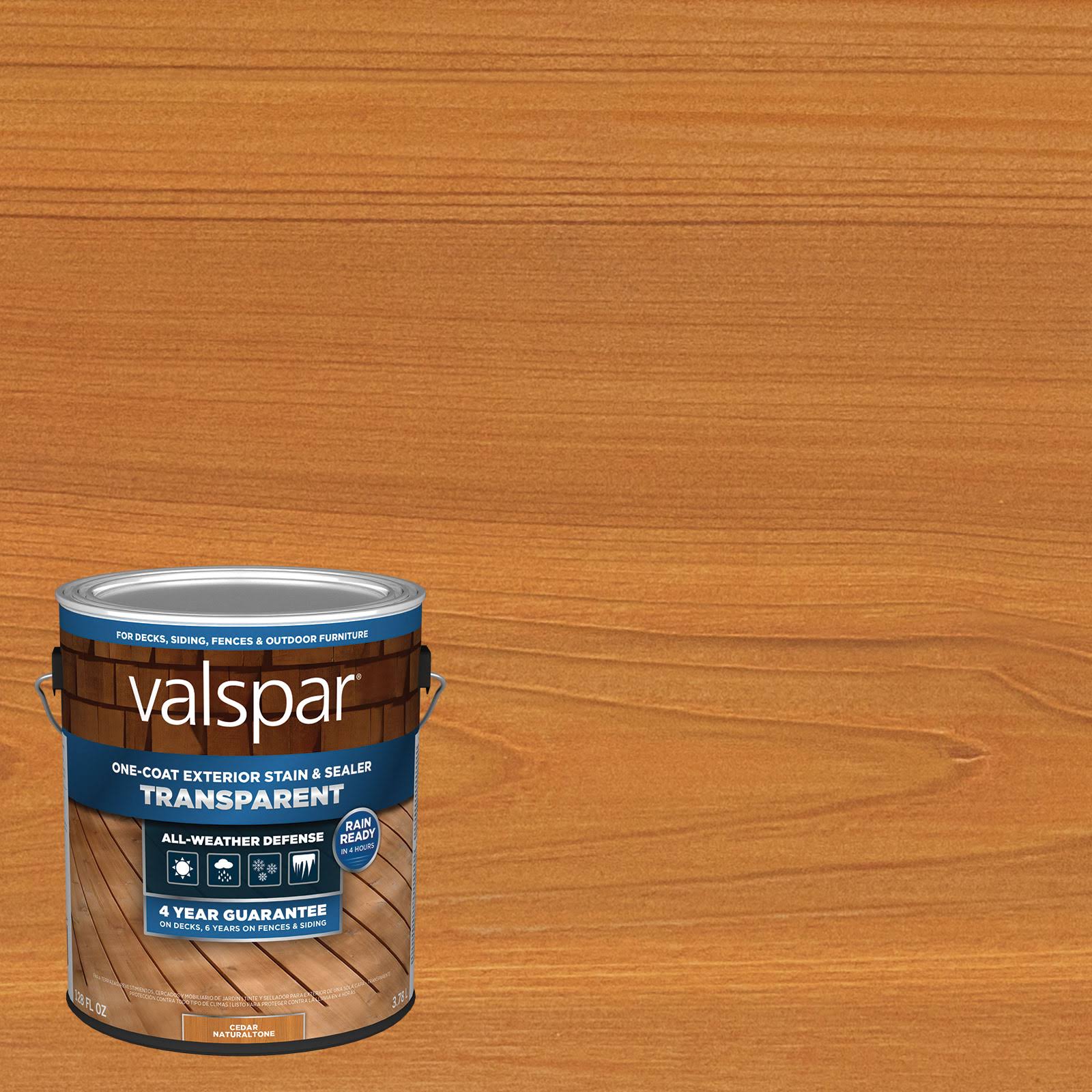 Valspar Pre-Tinted Cedar Naturaltone Transparent Exterior Wood Stain and Sealer (1-Gallon) in Gold | VL1028075-16