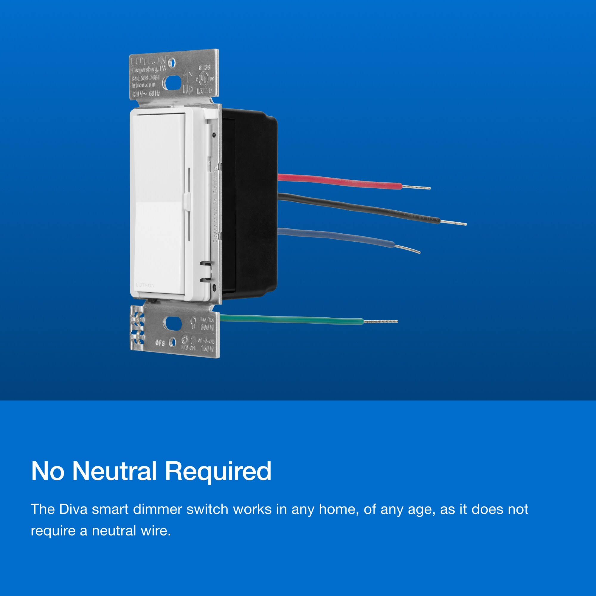 Lutron- Diva 3-Way Smart Dimmer Switch Kit- White