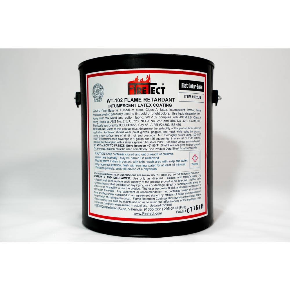 Firetect WT-102 1 gal. Color Base Flat Latex Fireproofing Flame Retardant Paint for Wood, Black/White