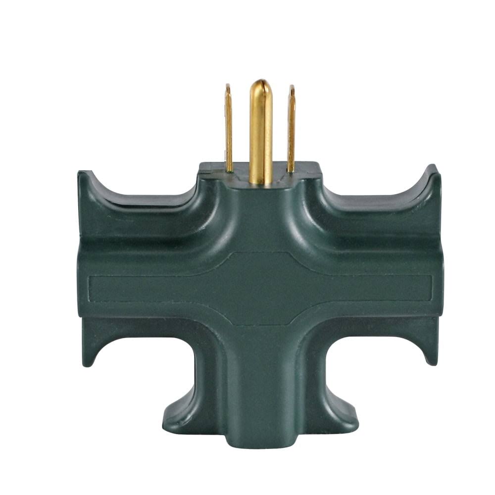 Hyper Tough Heavy Duty 3 Way Grounded Outlet Green Indoor Use Adapter