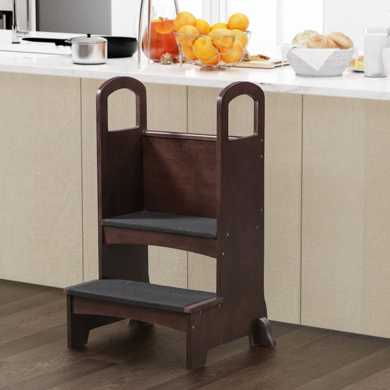 Naomi Home Kids Step to It Stool, Kids Kitchen Step Stool, Espresso, Brown