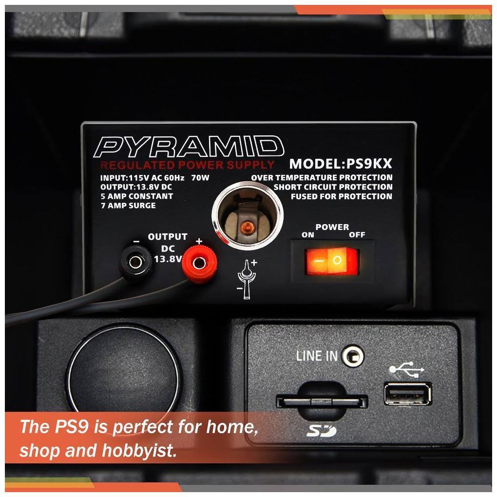 Pyramid 5-Amp Power Supply with Cigarette Lighter Plug, Black