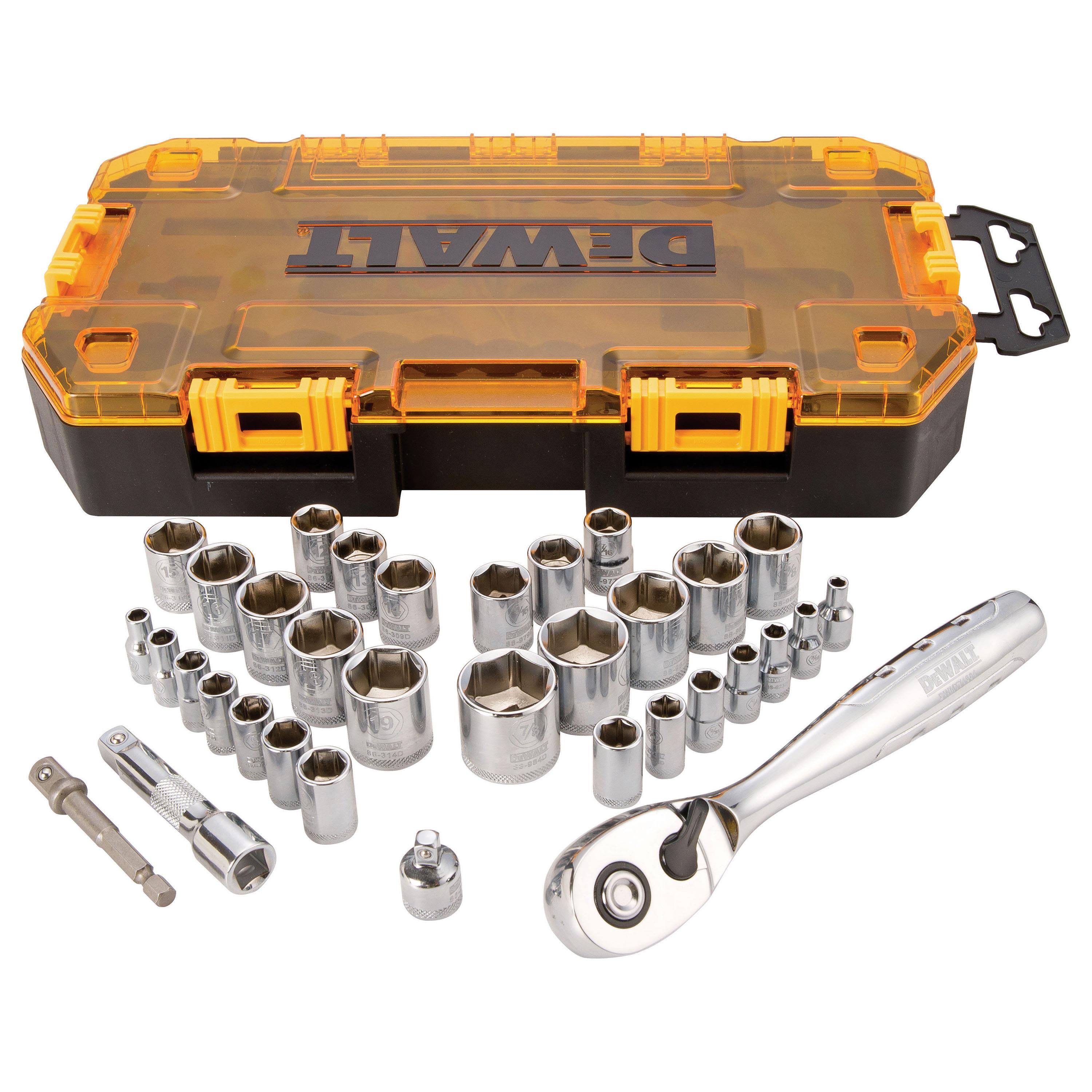 Dewalt Socket Set, 1/4 Inch X 3/8 Inch Drive, 34 Pieces