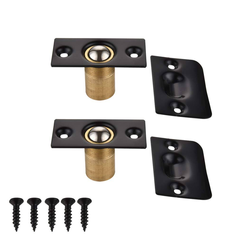 JQK Closet Door Ball Catch Hardware Stainless Steel Catch Adjustable with Strike Plate Black Finish 2 Pack Hbc100-bk-p2