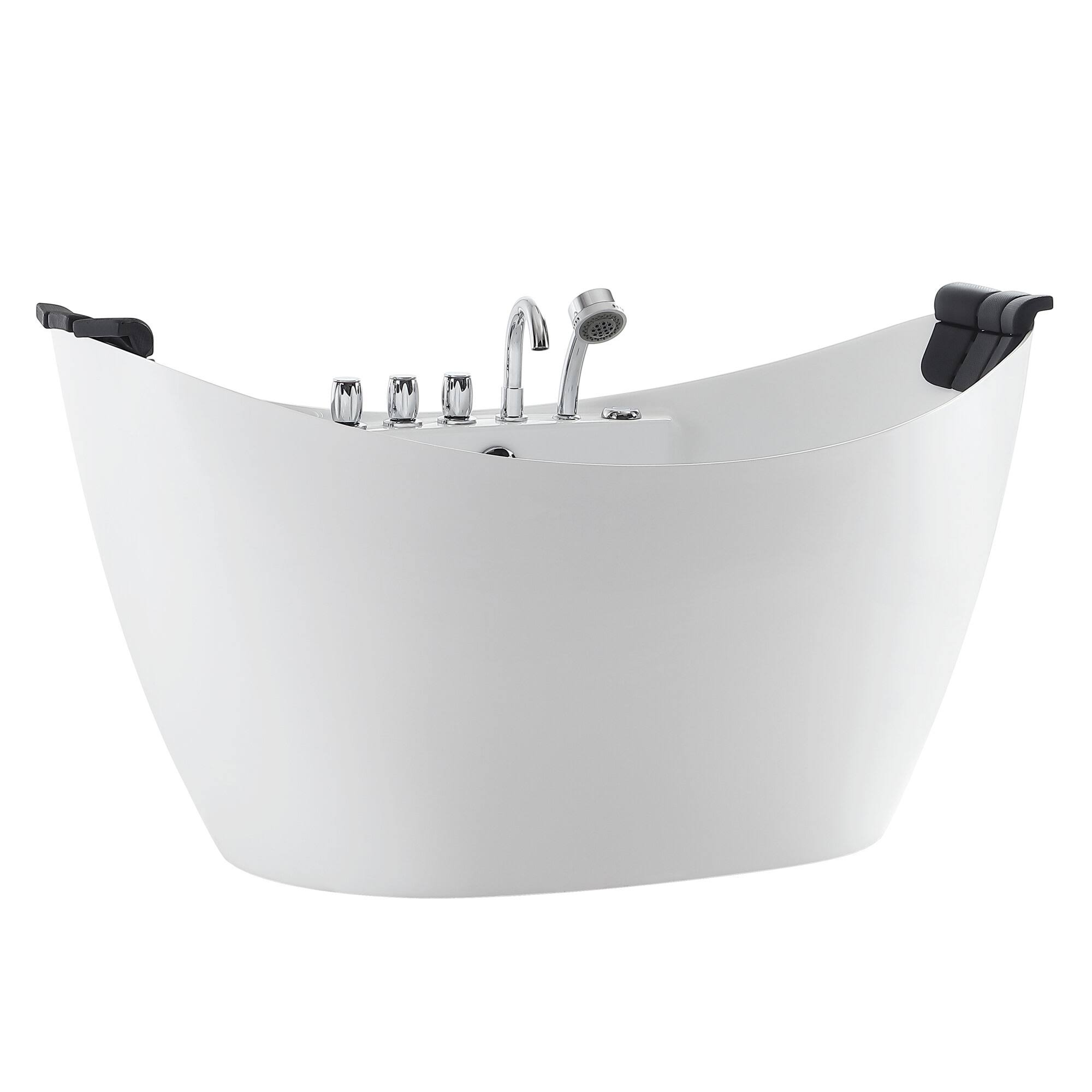 Empava 67 in. Center Drain Acrylic Freestanding Flatbottom Whirlpool Bathtub in White with Faucet- Water Jets