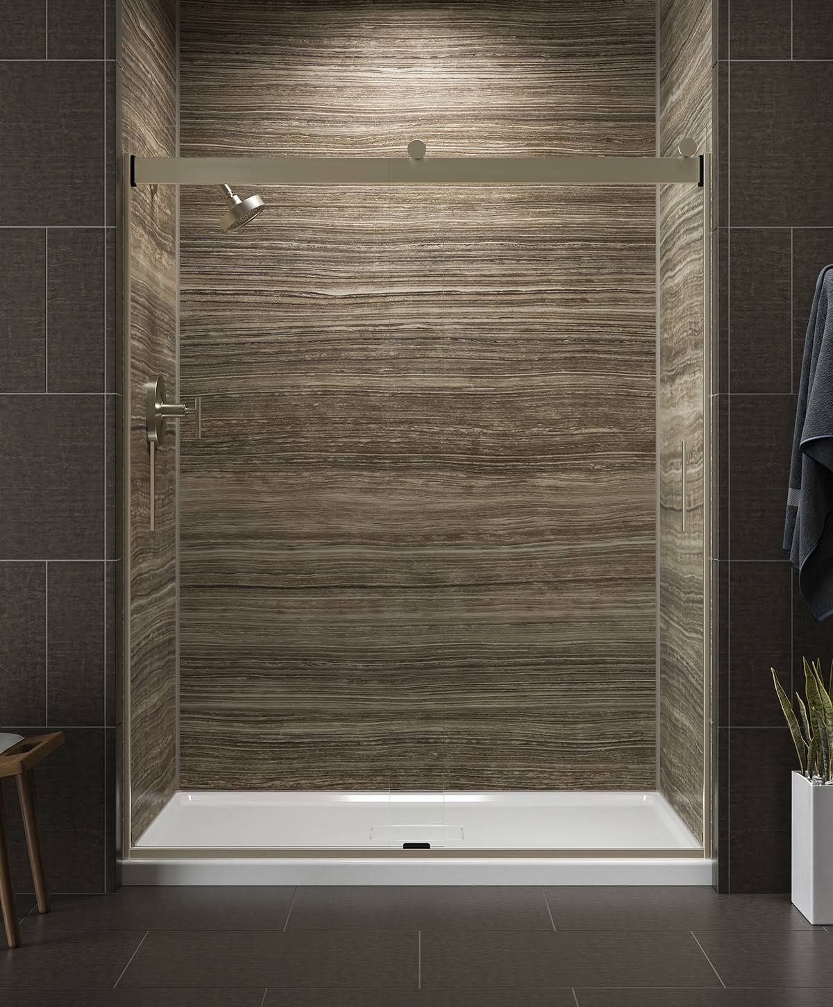 KOHLER K-706009-L-ABV Levity Sliding Shower Door with Crystal Clear Glass, Anodized Brushed Bronze