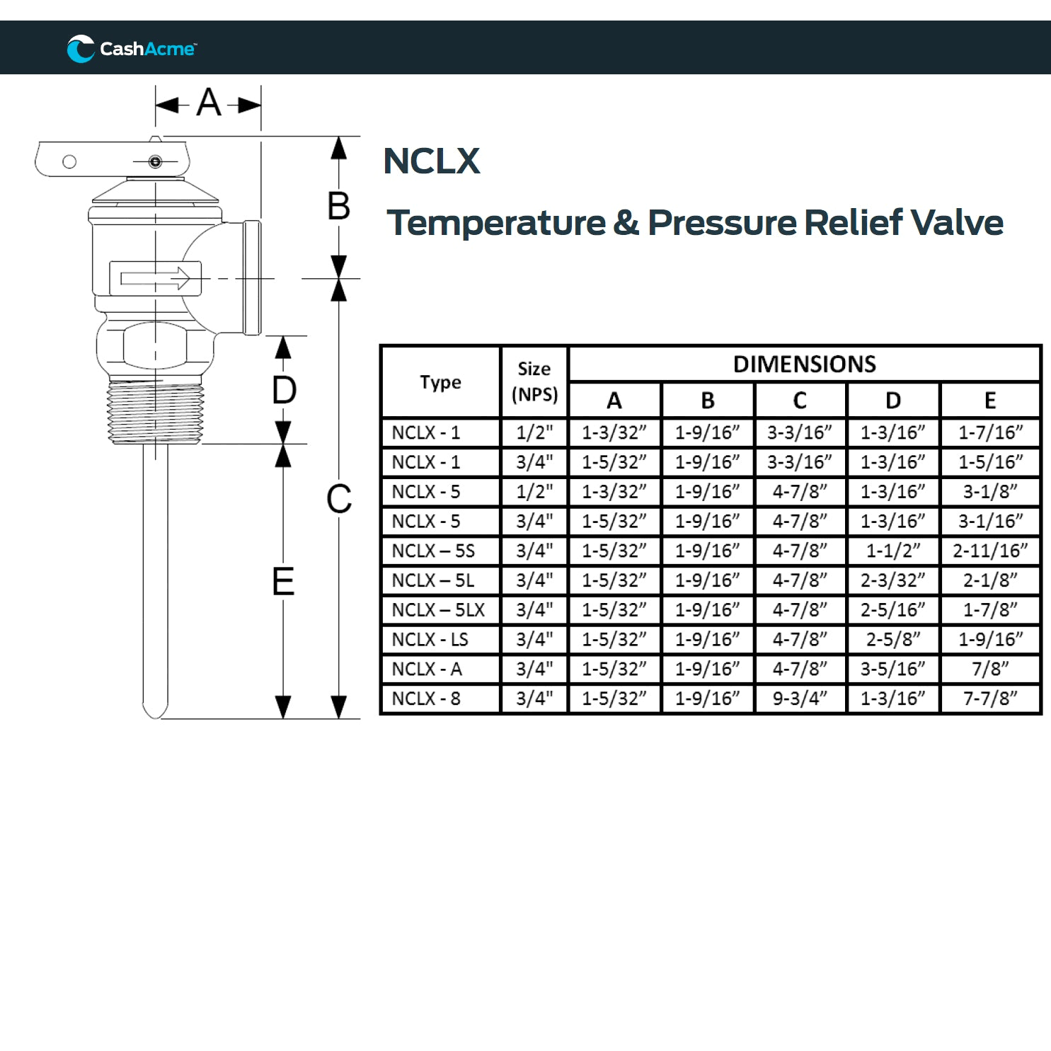 Cash Acme Temperature and Pressure Relief Valve 18821-0150
