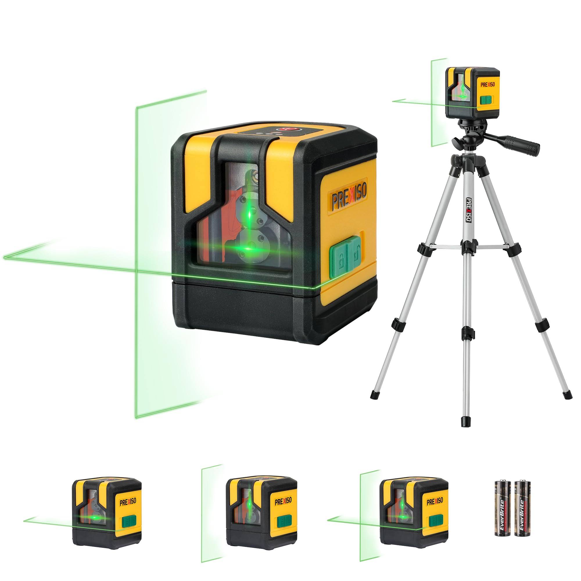PREXISO Laser Level with Tripod 100ft Dual Modules Self Leveling Cross Line Laser Level Green Line Leveler Tool for Floor Tile Home Renovation Constru