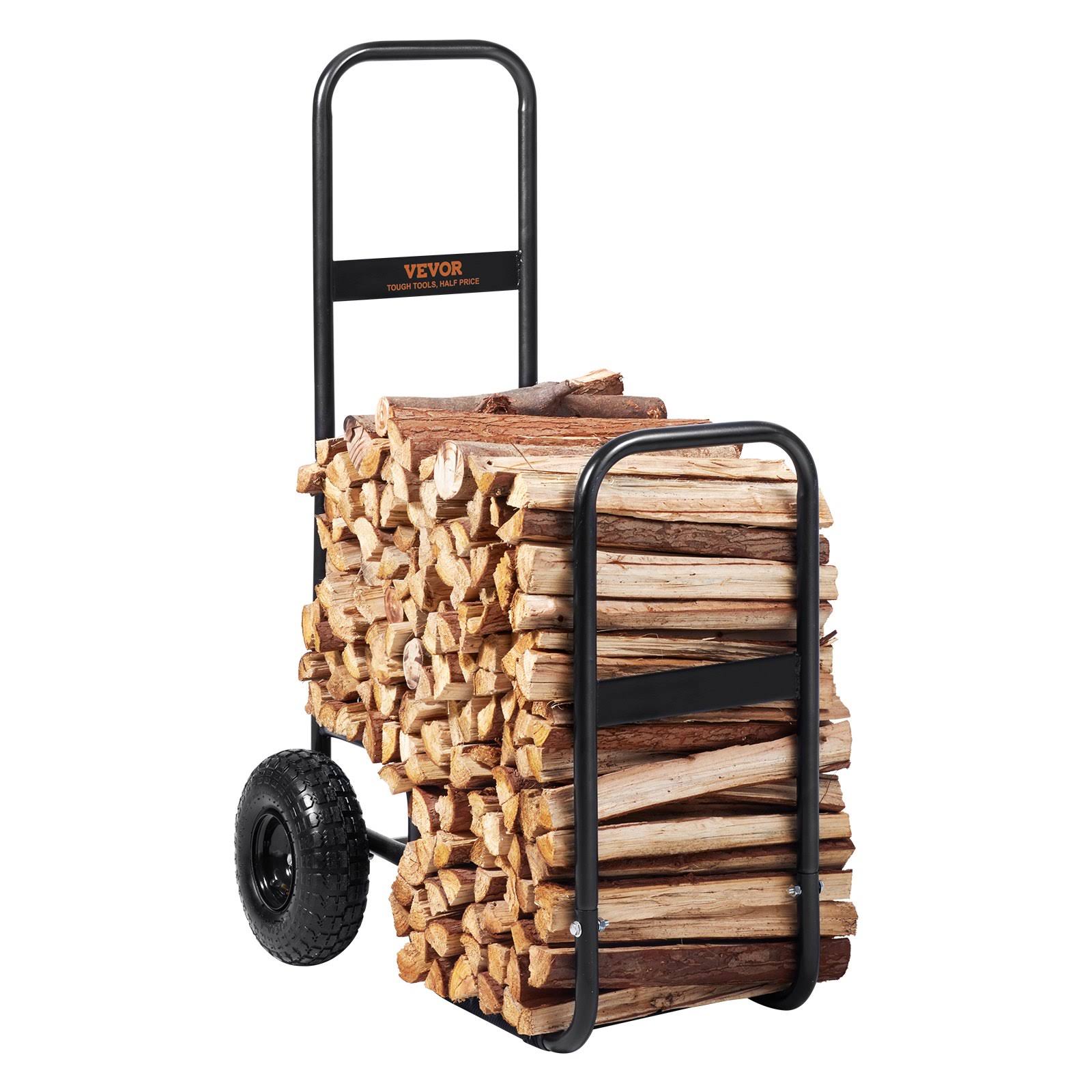 VEVOR Firewood Log Cart, 250 lbs Load Capacity, Outdoor and Indoor Wood Rack Storage Mover with Pneumatic Rubber Wheels, Heavy Duty Steel Dolly