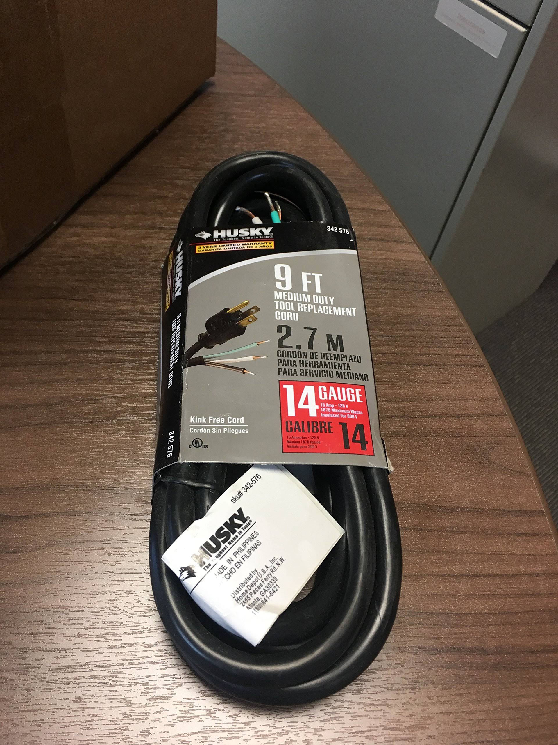 Husky 9 ft. 14/3 Medium Duty Tool Replacement Cord, Black