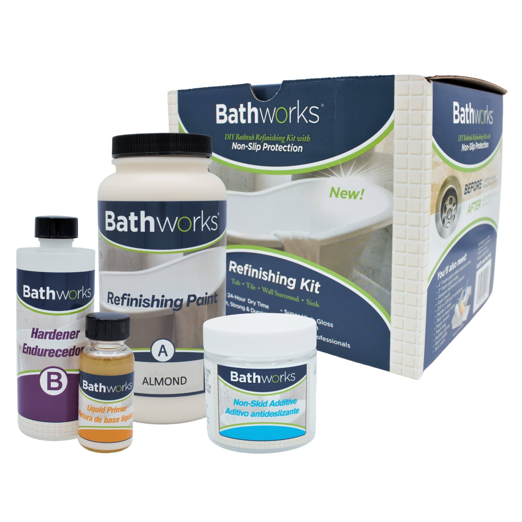 Bathworks 22 oz. Almond Standard Tub and Tile Refinishing Kit with Non-Slip Protection, Almond/High Gloss