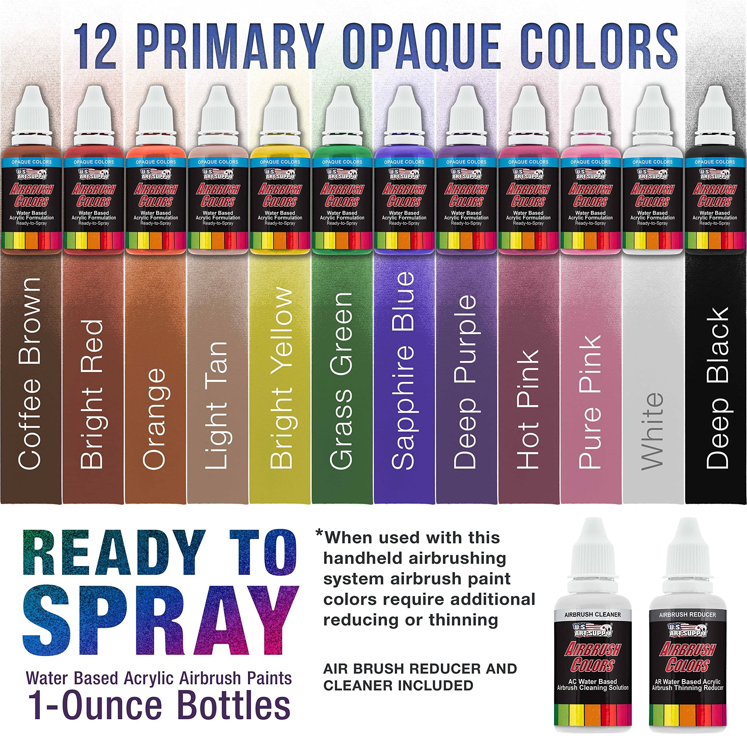 Master Airbrush Powerful Cordless Handheld Acrylic Paint Airbrushing System with 12 Primary Opaque Paint Colors, Reducer Cleaner Kit- 20 to 36 psi, R