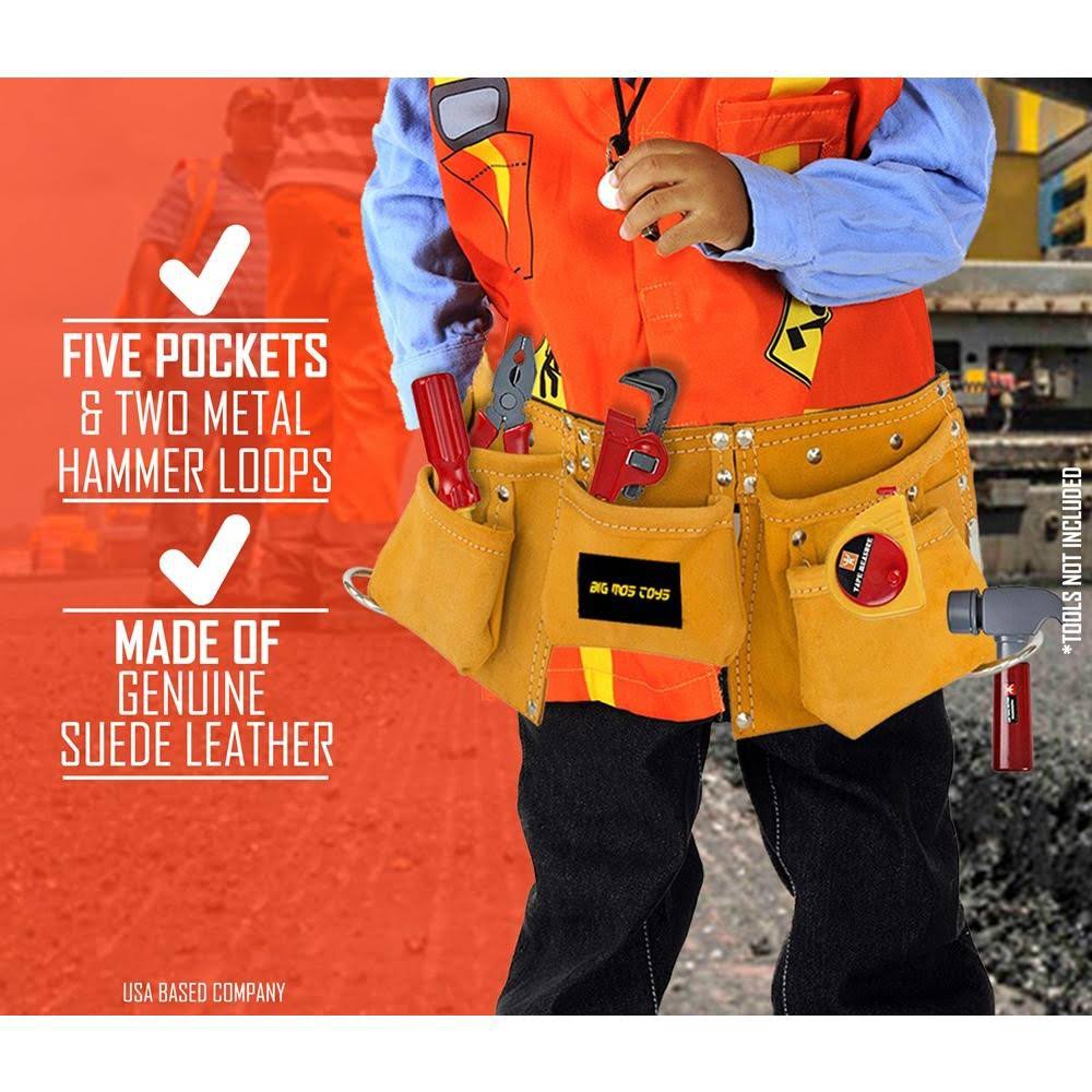 Big Mo's Toys Brown Faux Suede Leather Pretend Play Tool Belt with Adjustable Strap for Kids