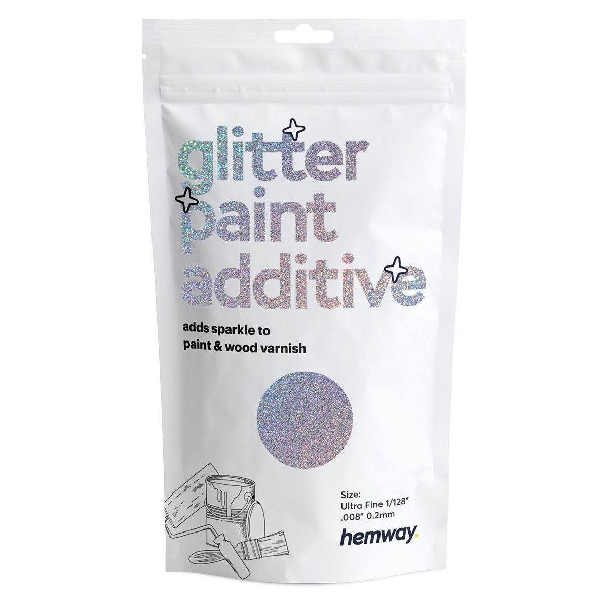 Hemway (Silver Holographic) Glitter Paint Additive Crystals 100g / 3.5oz for Acrylic Latex Emulsion Paint- Interior Exterior