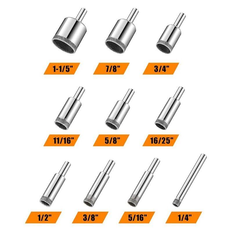Diamond Drill Bits Set, 10 Pcs Diamond Saw Set, Glass Drill Bit for Ceramic Tile Porcelain Marble Granite Bottles, Silver