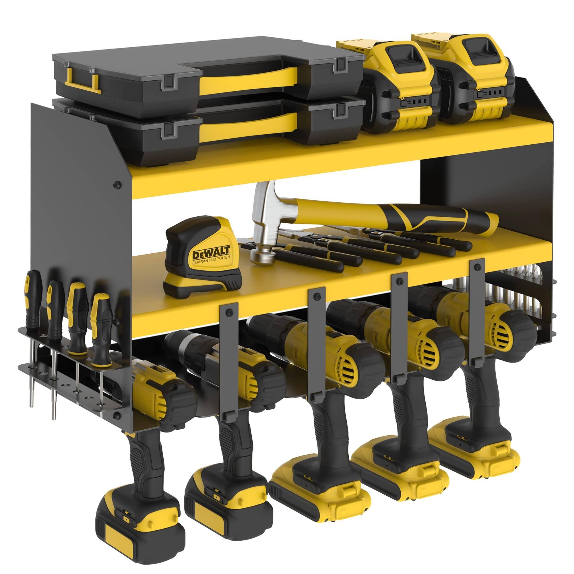 S SKSTYLE Power Tool Organizer- 5 Drill Holder , Wall Mount Shelf, Drill Shelf, Tool Shelf, Jobber Bit Workshop Rack- Premium
