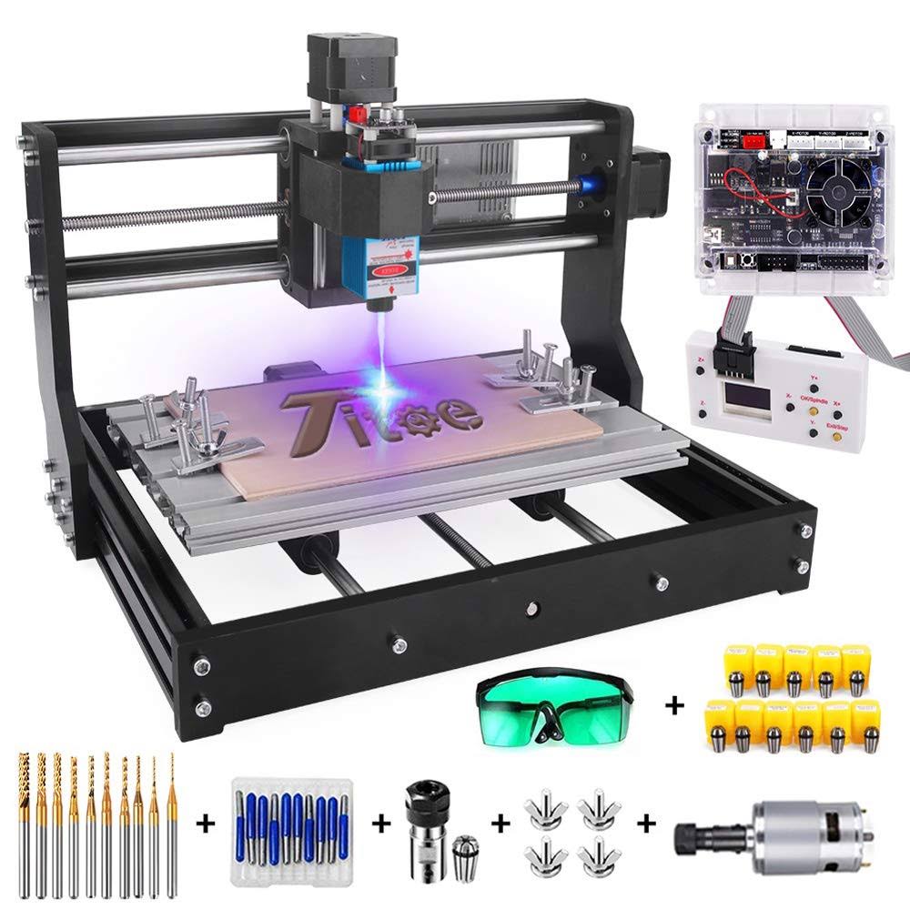 Titoe 613794 2 in 1 5500mW Engraver CNC 3018 Pro Engraving Machine, GRBLControl PCB PVC Wood Router CNC 3 Axis Milling Machine with Offline Controller and ER11