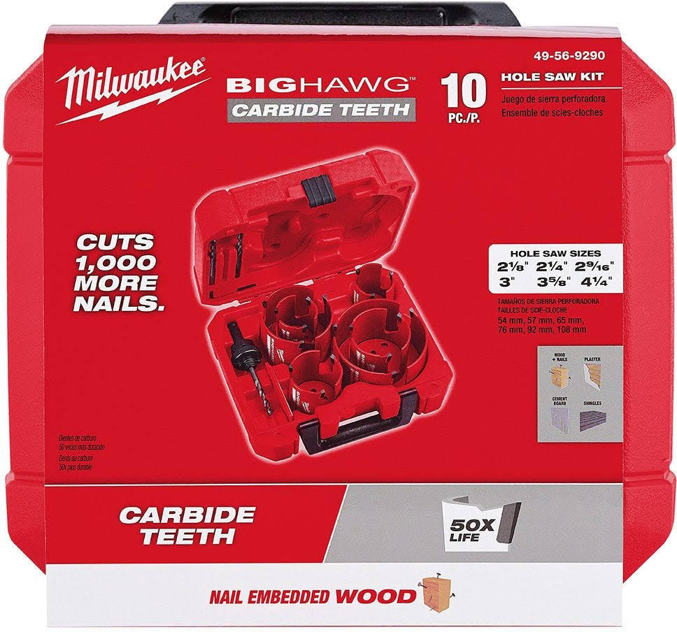 Milwaukee 49-56-9290 10 Piece Carbide Big Hawg Hole Saw Kit