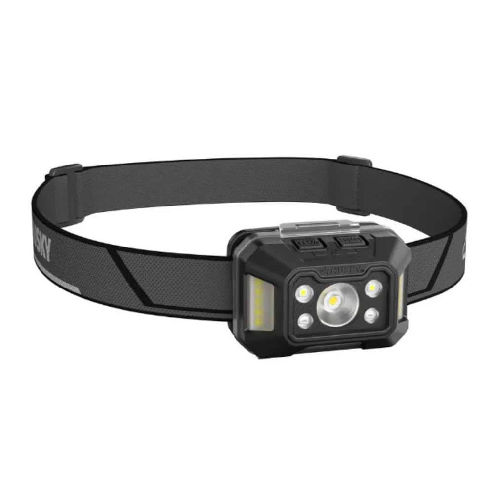 Husky 650 Lumens Dual-Power Broad Range LED Headlamp 7 Modes with USB Port and Rechargeable Battery, Black