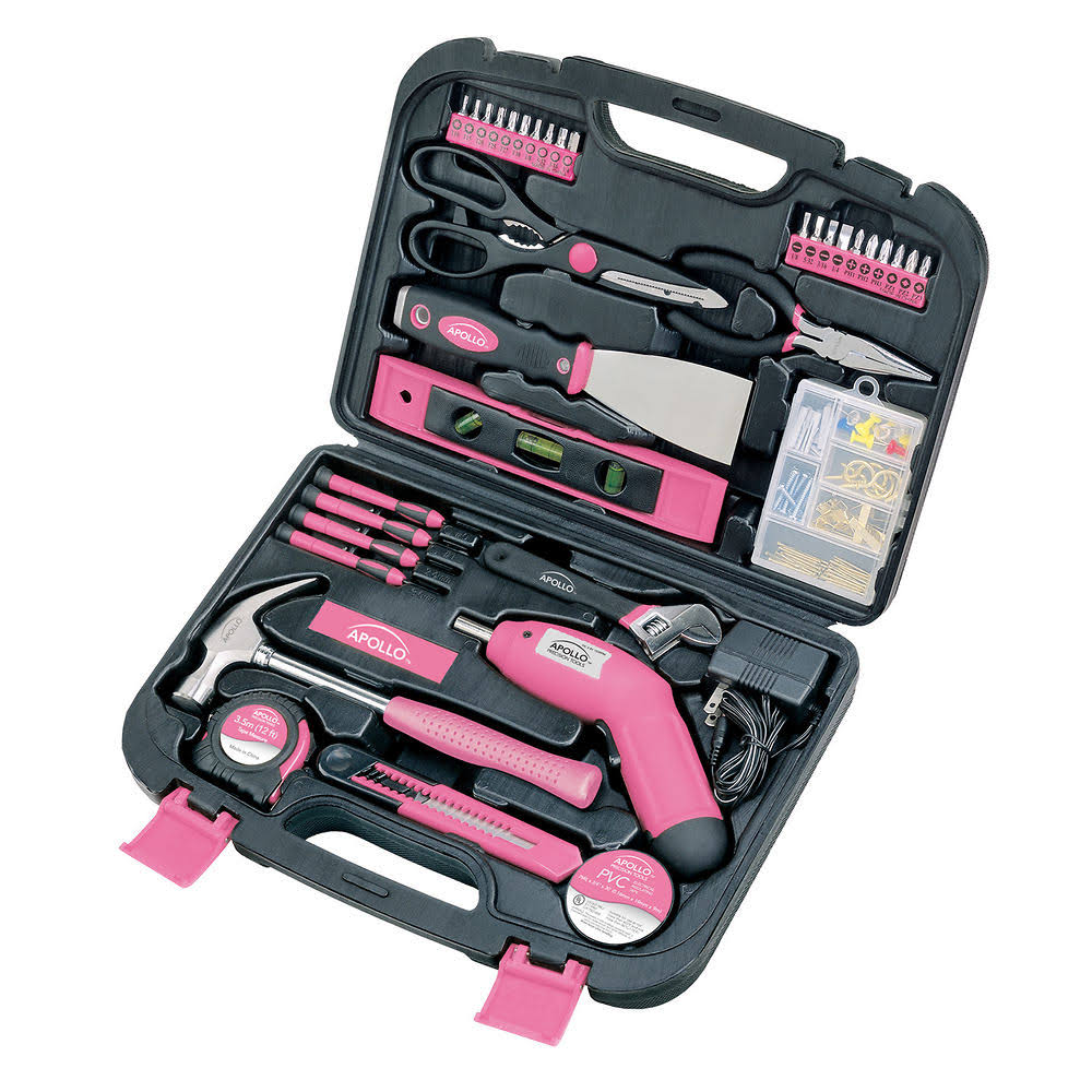 Apollo Tools 135 Piece Household Tool Kit- Pink