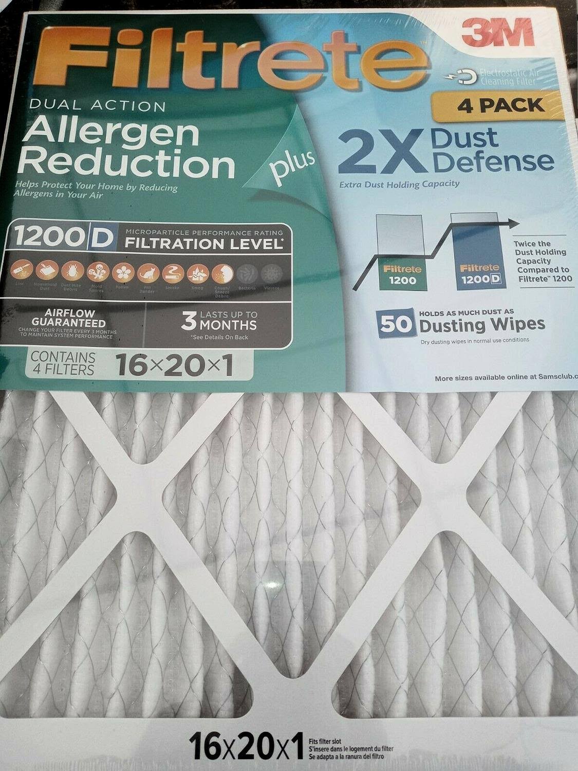 Filtrete Allergen Reduction Plus 2x Dust Filter 4 Pk. 16 x 20 x 1 MPR 1200 MERV 11