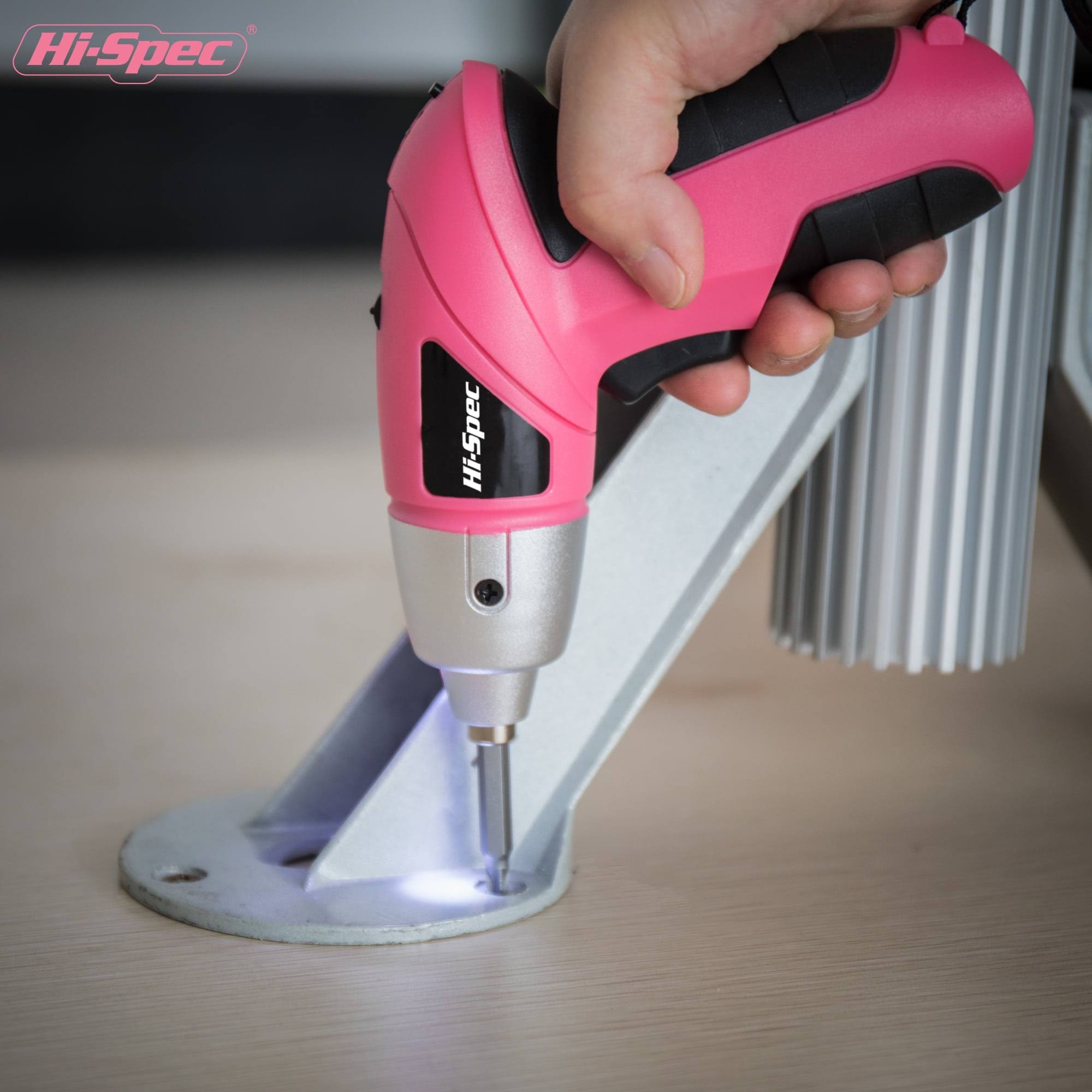 Hi-Spec 27pc 3.6V Pink USB Small Power Electric Screwdriver Set for Women. Cordless & Rechargeable with Driver Bit Set