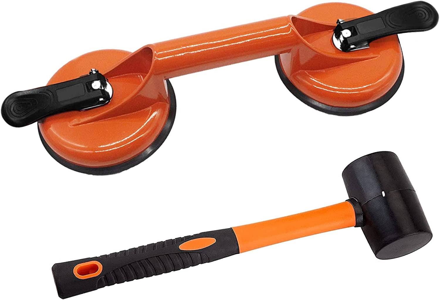 FCHO Floor Gap Fixer Tool for Laminate Floor Gap Repair Include Suction Cup and Mallet (Cant Use on Scraped Surface Floor)-Orange Kit