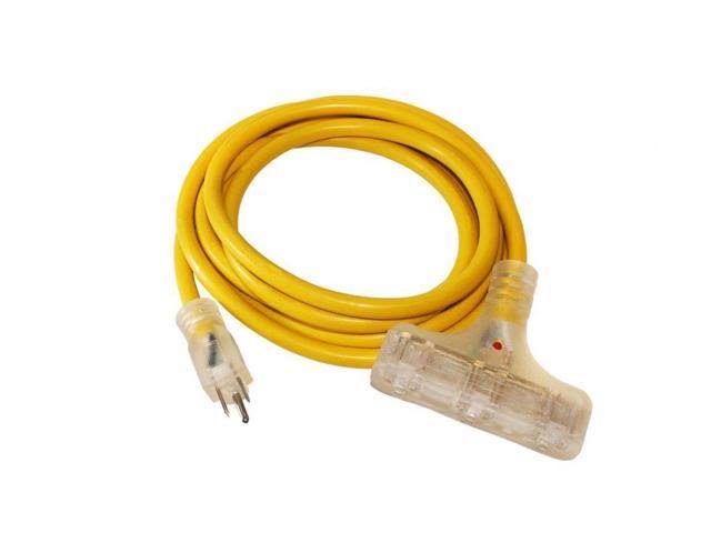 10 ft. 12/3 SJTW 3-Outlet 15 Amp 125-Volt 1875-Watt Lighted End Extension Cord (2-Pack)